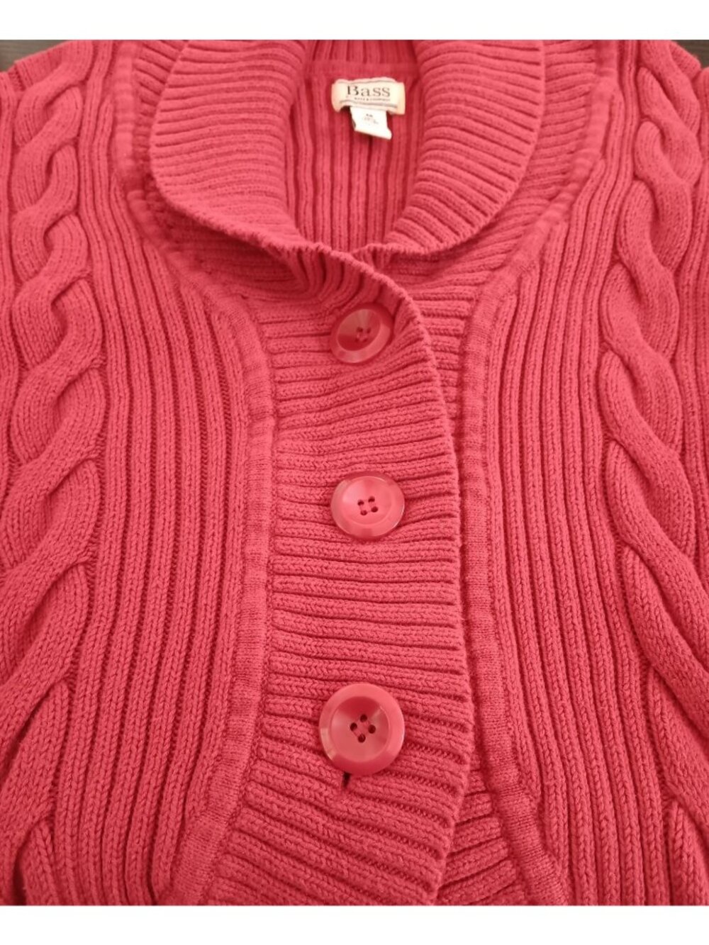 G H Bass & Co Size Medium Cardigan Sweater Red Button-Up Cable Knit Chic Warm - Picture 3 of 8